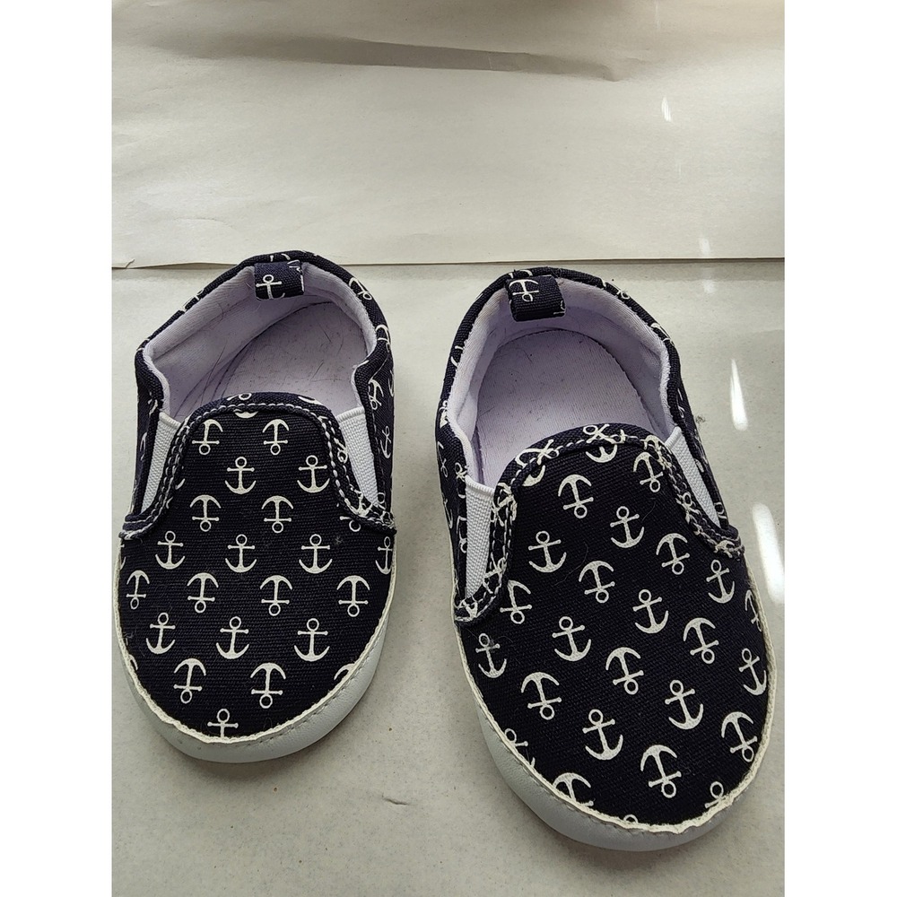 Tommy Bahama Kids Navy Blue Anchor Print Slip On Crib Shoes 12-18 Months - Picture 2 of 4